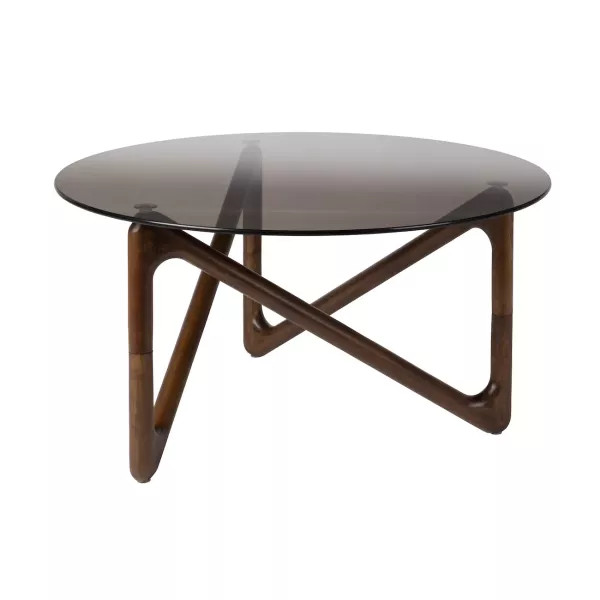 NAIA - D80 round coffee table in wood and smoked glass