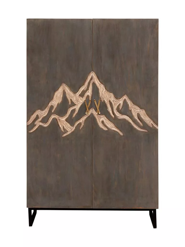 Mountain motif storage cabinet