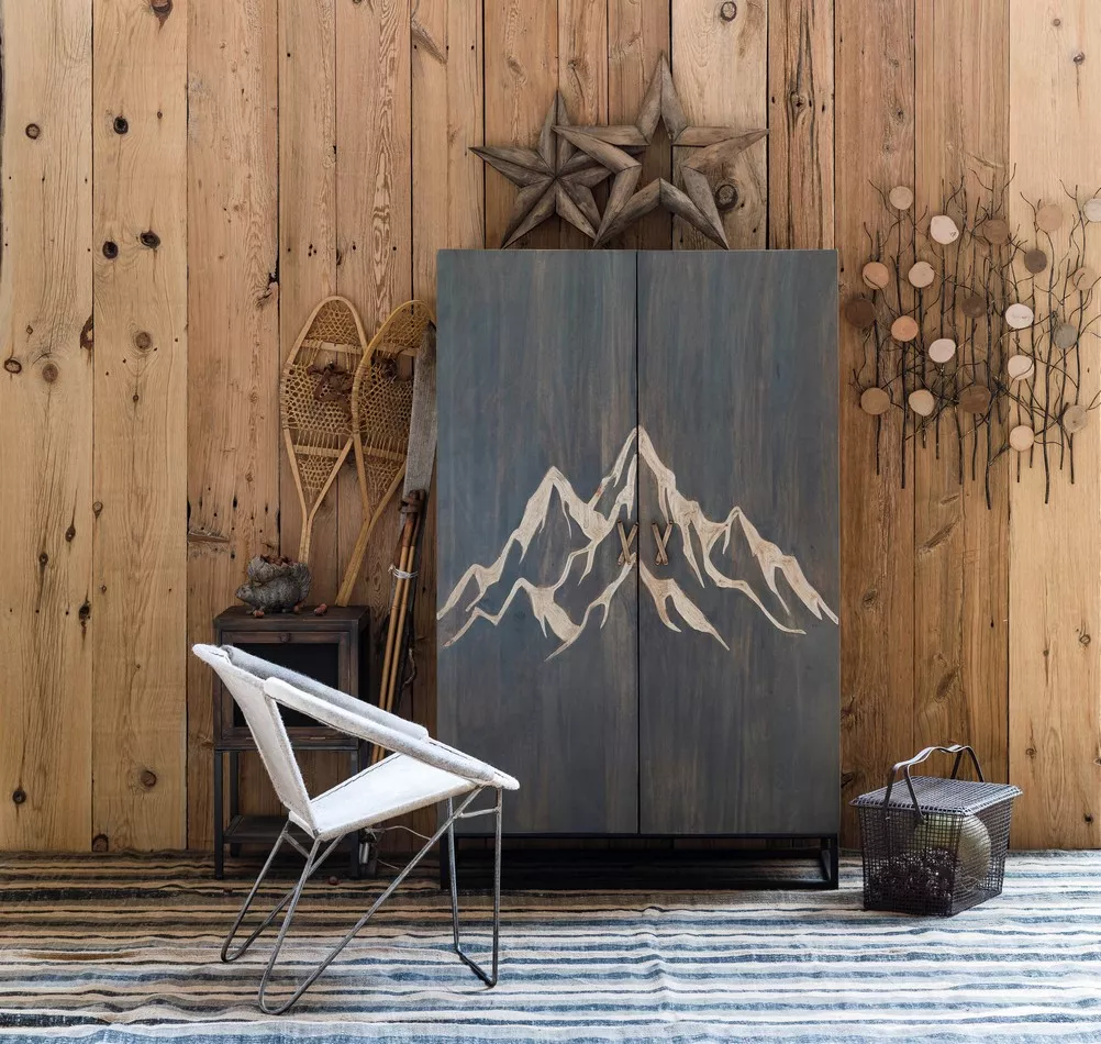 Mountain motif storage cabinet