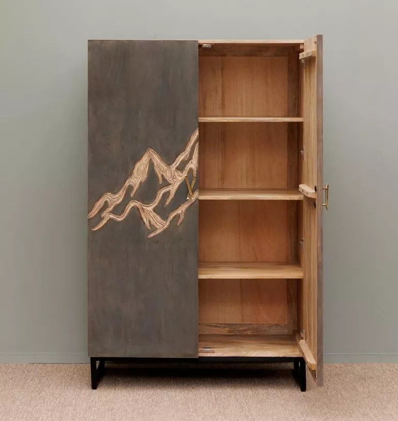 Mountain motif storage cabinet