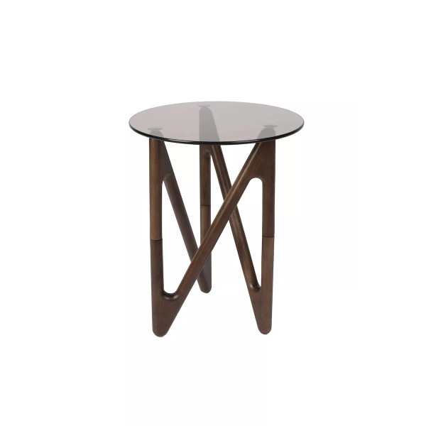 NAIA - D40 round side table in wood and smoked glass