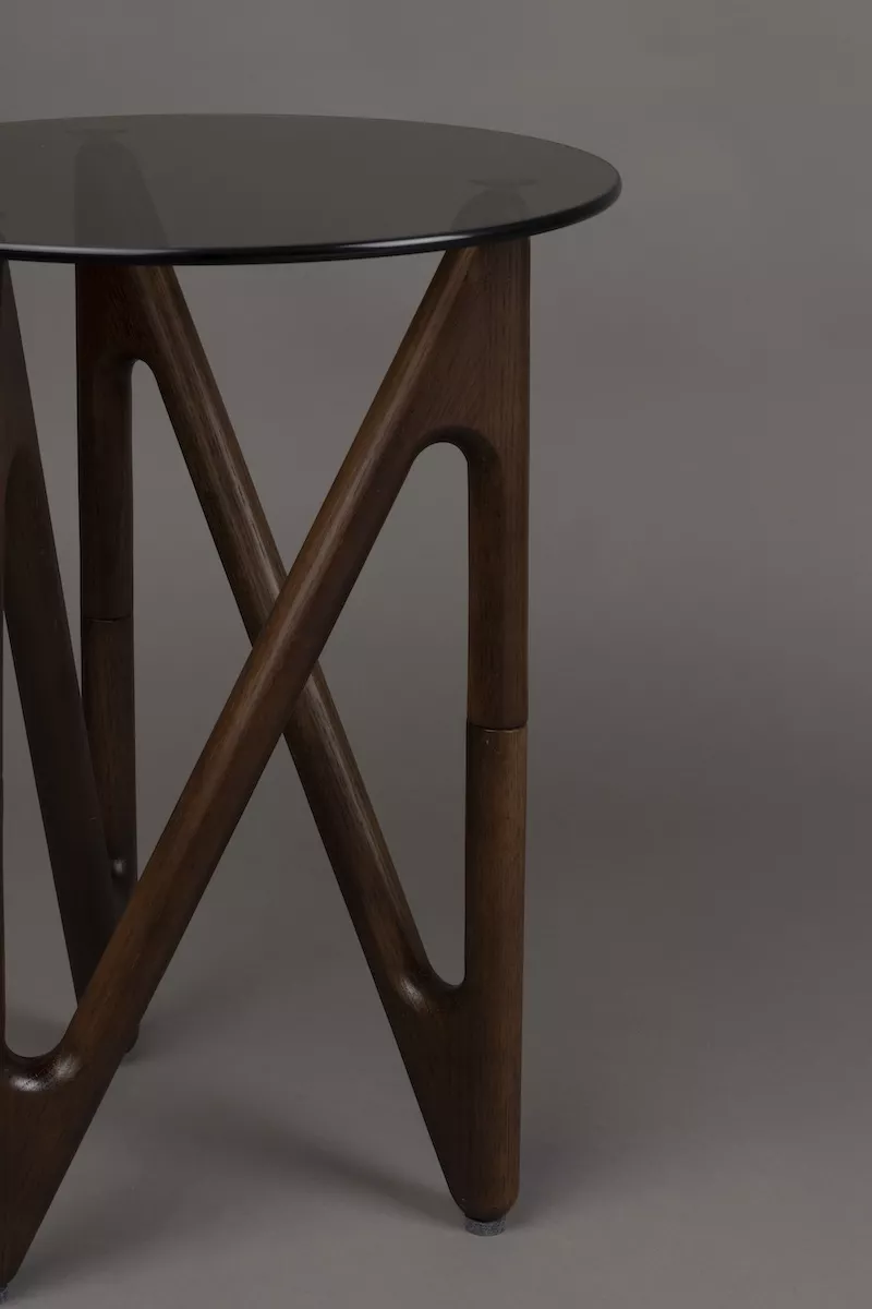 NAIA - D40 round side table in wood and smoked glass