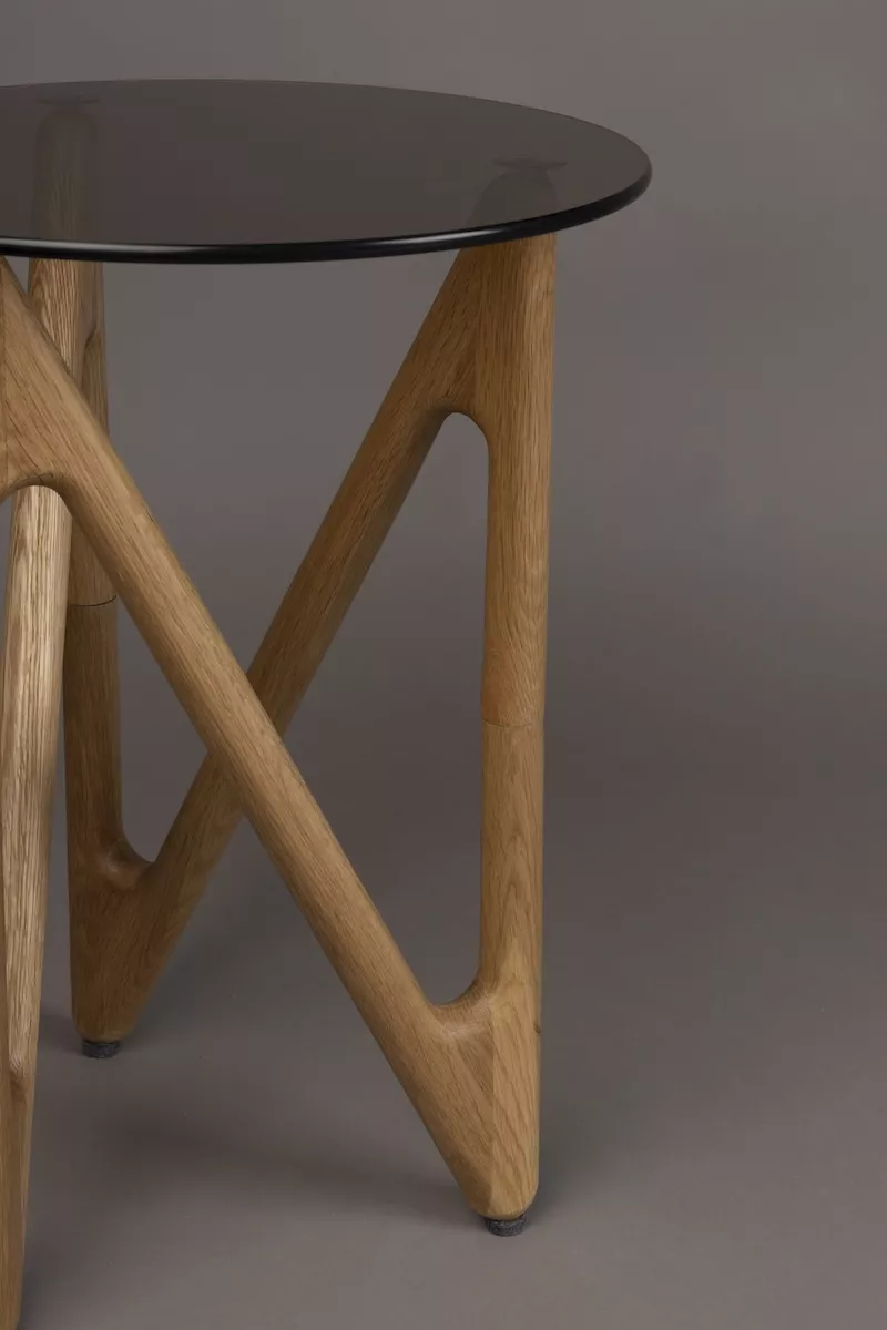 NAIA - Round side table in light wood and smoked glass D40