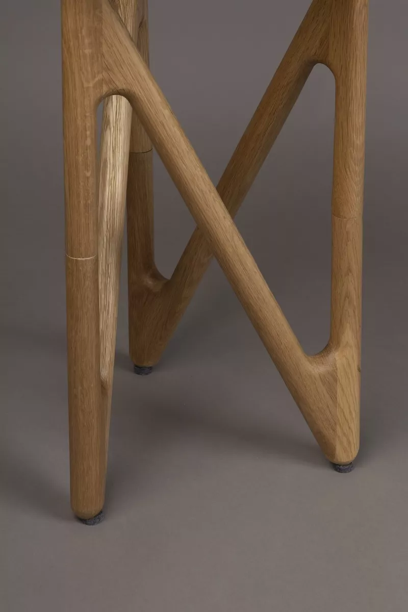 NAIA - Table d'appoint ronde en bois clair et verre fumé D40