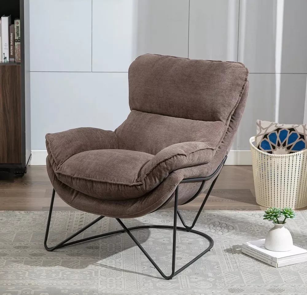 Easy comfortable armchair in brown velvet