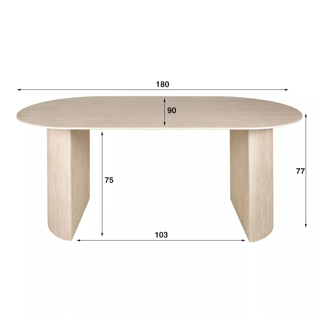 DIADEM - Table de repas ovale finition travertin L180