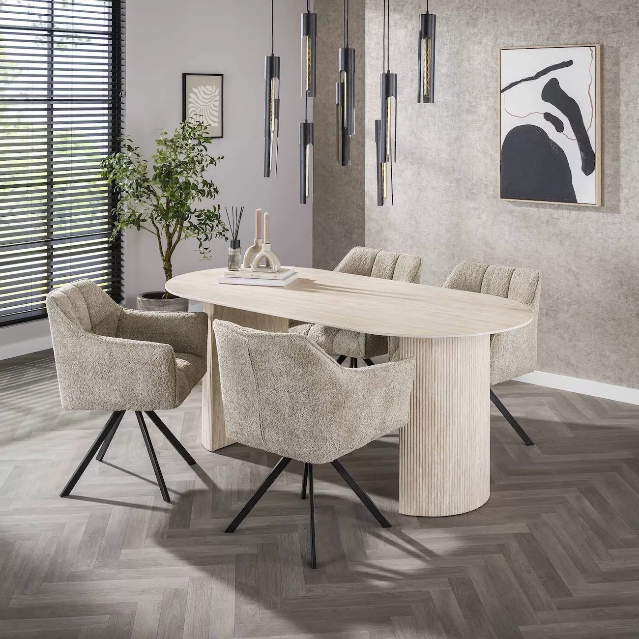 DIADEM - Oval dining table in travertine finish L180