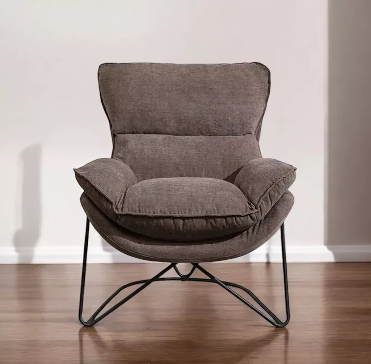 Easy comfortable armchair in brown velvet