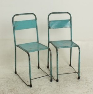 Sedia in metallo vintage blu chiaro