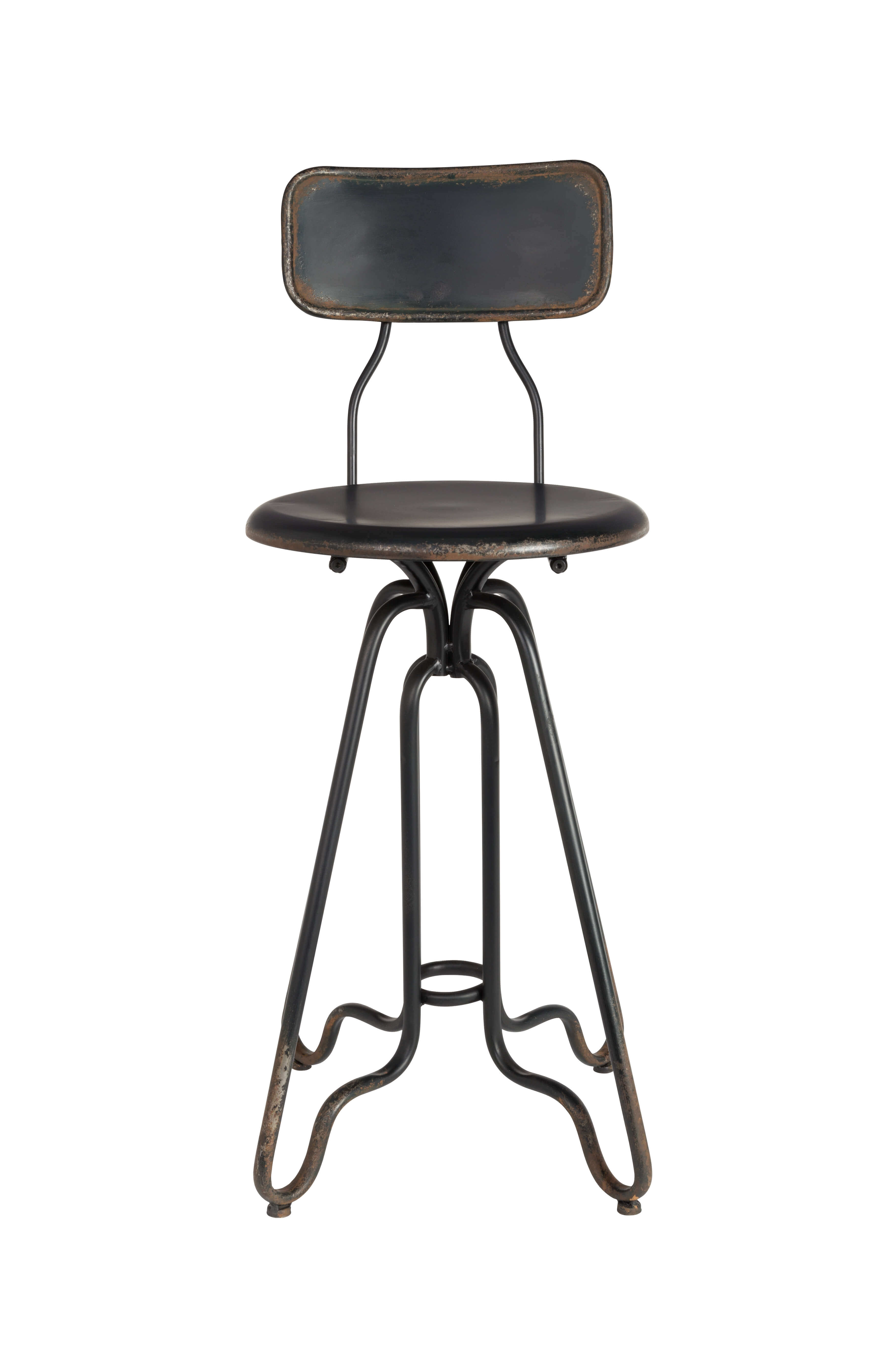 Industrial bar stool in raw steel