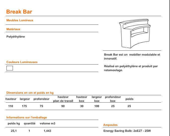 Bar Break Slide lumineux 85