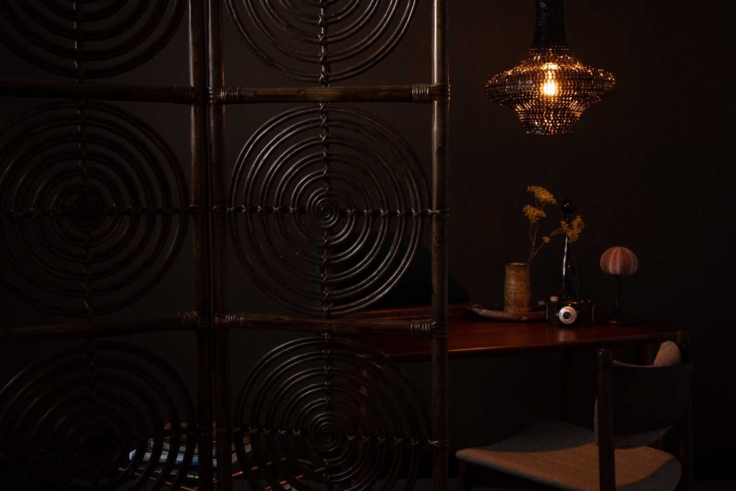 Dark Rattan Room divider by Dutchbone